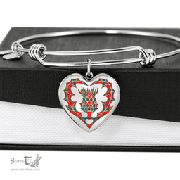 Scottish MacLean of Duart Modern Clan Tartan Bangle - Thistle Heart Shape Scottish Plaid Tartan Plaid