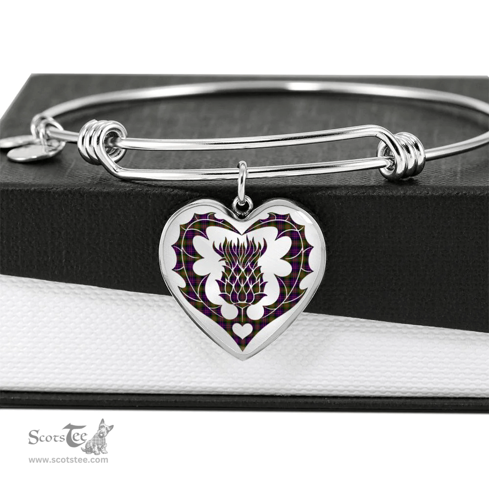 Scottish MacDonnell of Glengarry Modern Clan Tartan Bangle - Thistle Heart Shape Scottish Plaid Tartan Plaid