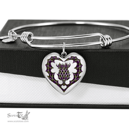 Scottish MacDonnell of Glengarry Modern Clan Tartan Bangle - Thistle Heart Shape Scottish Plaid Tartan Plaid