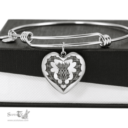 Scottish MacLeod of Harris Weathered Clan Tartan Bangle - Thistle Heart Shape Scottish Plaid Tartan Plaid