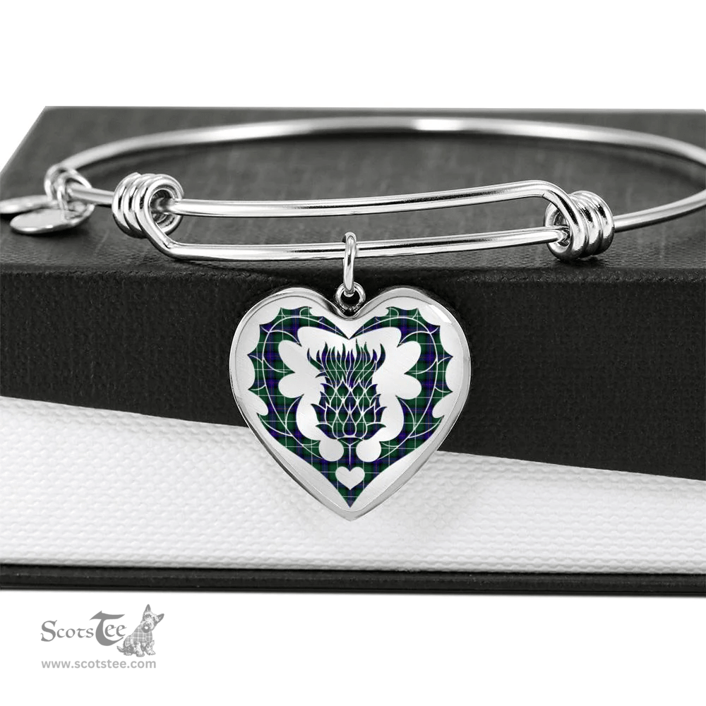 Scottish MacDonald of the Isles Hunting Modern Clan Tartan Bangle - Thistle Heart Shape Scottish Plaid Tartan Plaid