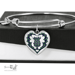 Scottish MacDonald of the Isles Hunting Modern Clan Tartan Bangle - Thistle Heart Shape Scottish Plaid Tartan Plaid