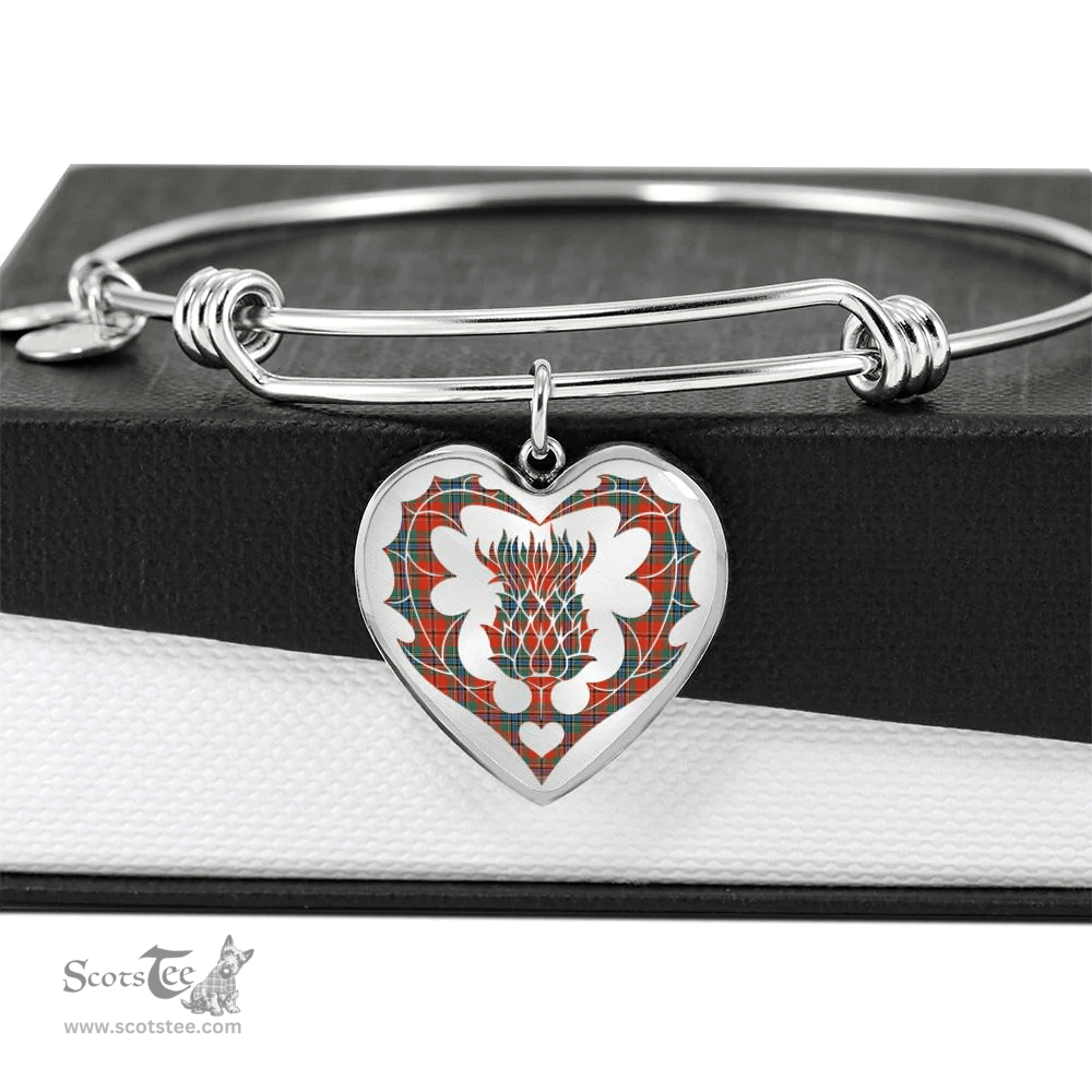 Scottish MacLean of Duart Ancient Clan Tartan Bangle - Thistle Heart Shape Scottish Plaid Tartan Plaid