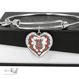 Scottish MacLean of Duart Ancient Clan Tartan Bangle - Thistle Heart Shape Scottish Plaid Tartan Plaid