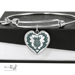 Scottish Ogilvie Hunting Ancient Clan Tartan Bangle - Thistle Heart Shape Scottish Plaid Tartan Plaid