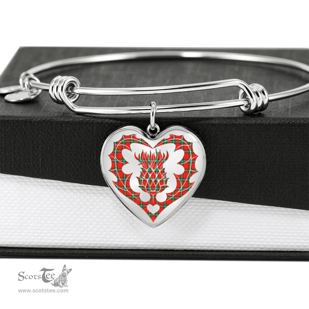 Scottish MacLaine of Loch Buie Clan Tartan Bangle - Thistle Heart Shape Scottish Plaid Tartan Plaid