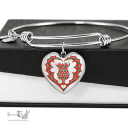 Scottish MacLaine of Loch Buie Clan Tartan Bangle - Thistle Heart Shape Scottish Plaid Tartan Plaid