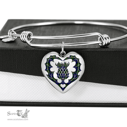 Scottish MacLeod of Harris Modern Clan Tartan Bangle - Thistle Heart Shape Scottish Plaid Tartan Plaid