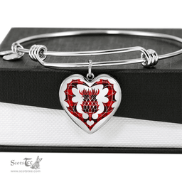 Scottish MacLeod of Raasay Clan Tartan Bangle - Thistle Heart Shape Scottish Plaid Tartan Plaid
