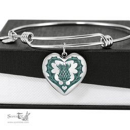 Scottish MacNeill of Colonsay Ancient Clan Tartan Bangle - Thistle Heart Shape Scottish Plaid Tartan Plaid