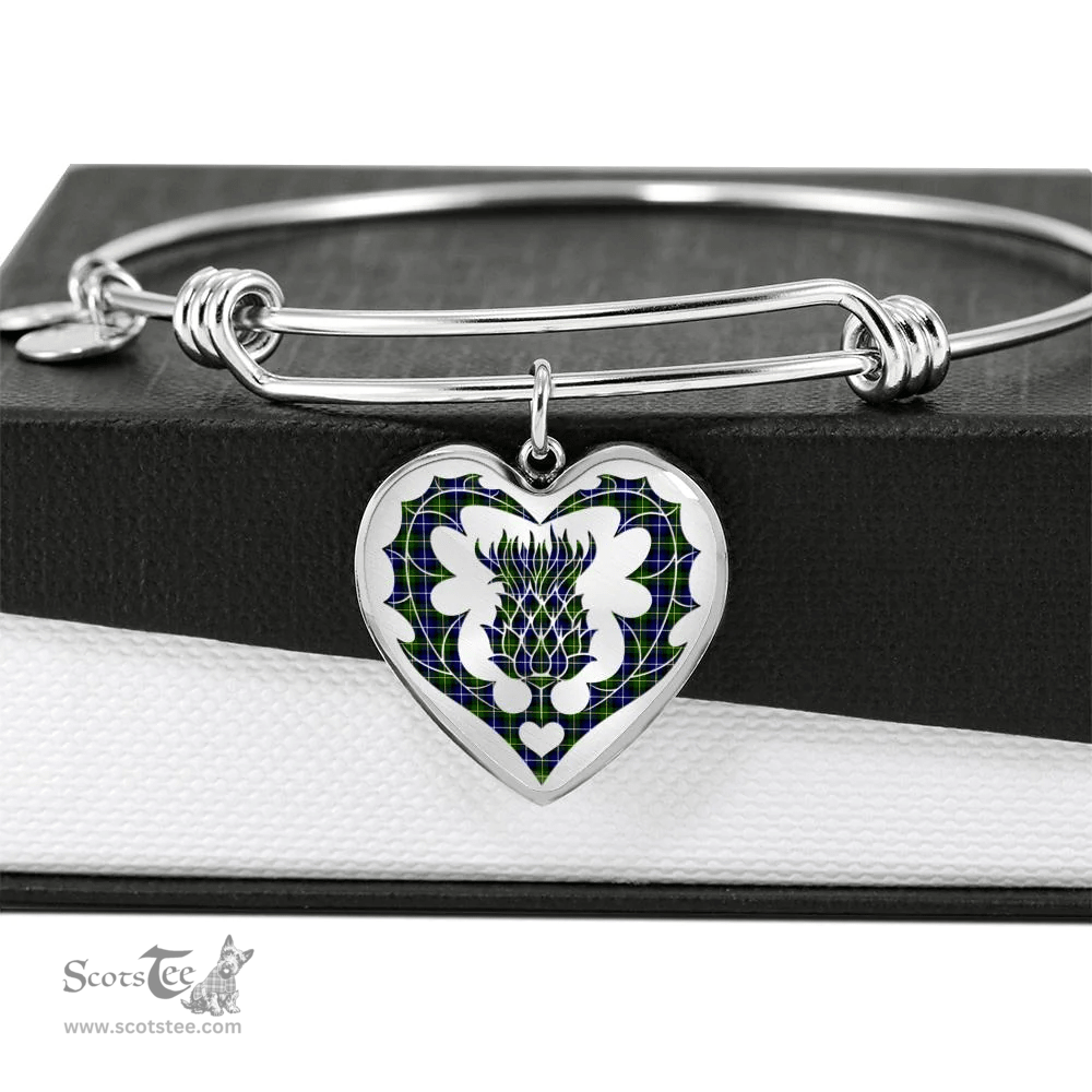 Scottish MacNeill of Barra Modern Clan Tartan Bangle - Thistle Heart Shape Scottish Plaid Tartan Plaid