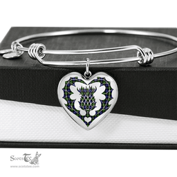 Scottish MacNeill of Barra Modern Clan Tartan Bangle - Thistle Heart Shape Scottish Plaid Tartan Plaid