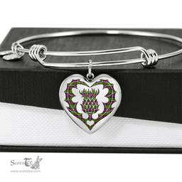Scottish MacDonald of Clanranald Clan Tartan Bangle - Thistle Heart Shape Scottish Plaid Tartan Plaid