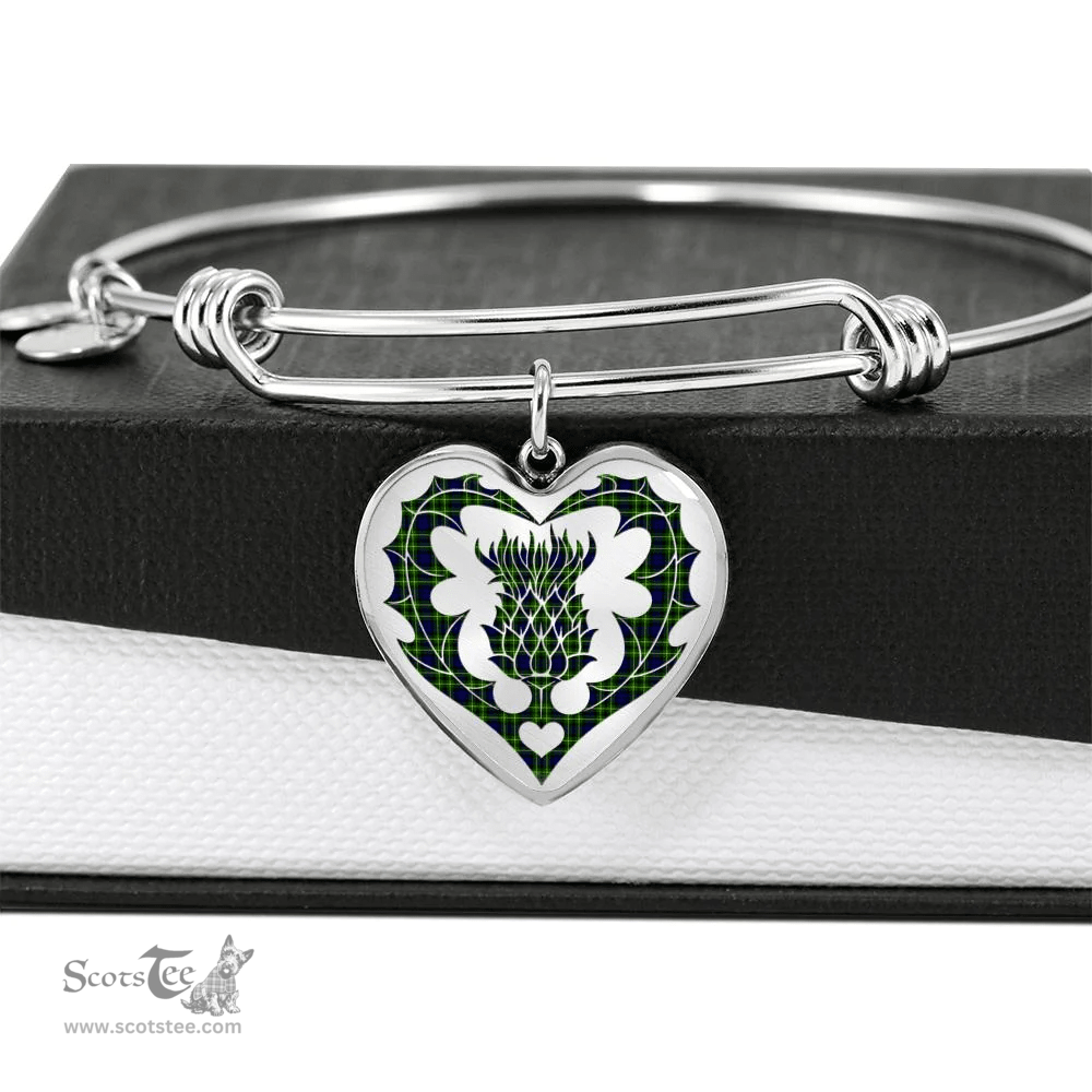 Scottish Campbell of Breadalbane Modern Clan Tartan Bangle - Thistle Heart Shape Scottish Plaid Tartan Plaid