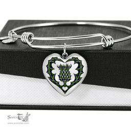 Scottish Campbell of Breadalbane Modern Clan Tartan Bangle - Thistle Heart Shape Scottish Plaid Tartan Plaid