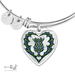 Scottish Newlands of Lauriston Clan Tartan Bangle - Thistle Heart Shape Scottish Plaid Tartan Plaid