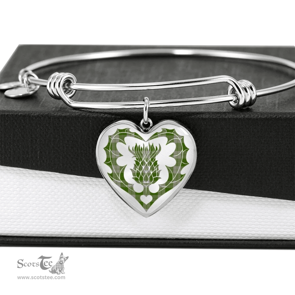 Scottish Cunningham Dress Green Dancers Clan Tartan Bangle - Thistle Heart Shape Scottish Plaid Tartan Plaid