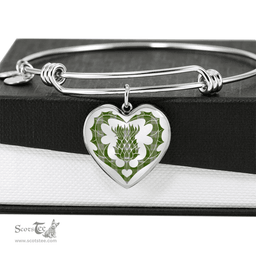 Scottish Cunningham Dress Green Dancers Clan Tartan Bangle - Thistle Heart Shape Scottish Plaid Tartan Plaid