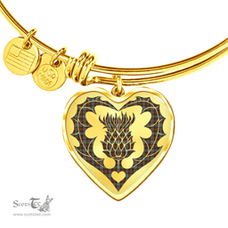 Scottish Murray of Atholl Weathered Clan Tartan Bangle - Thistle Heart Shape Scottish Plaid Tartan Plaid