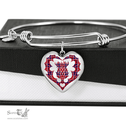 Scottish Cameron of Lochiel Modern Clan Tartan Bangle - Thistle Heart Shape Scottish Plaid Tartan Plaid
