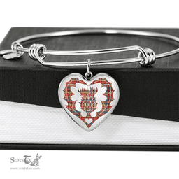 Scottish Drummond of Strathallan Clan Tartan Bangle - Thistle Heart Shape Scottish Plaid Tartan Plaid