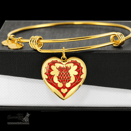 Scottish MacDonnell of Keppoch Modern Clan Tartan Bangle - Thistle Heart Shape Scottish Plaid Tartan Plaid