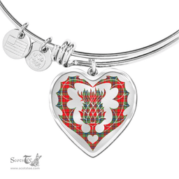 Scottish MacLean of Duart Modern Clan Tartan Bangle - Thistle Heart Shape Scottish Plaid Tartan Plaid