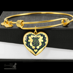 Scottish MacDonald of the Isles Hunting Modern Clan Tartan Bangle - Thistle Heart Shape Scottish Plaid Tartan Plaid