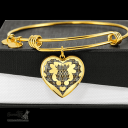 Scottish MacLeod of Harris Weathered Clan Tartan Bangle - Thistle Heart Shape Scottish Plaid Tartan Plaid