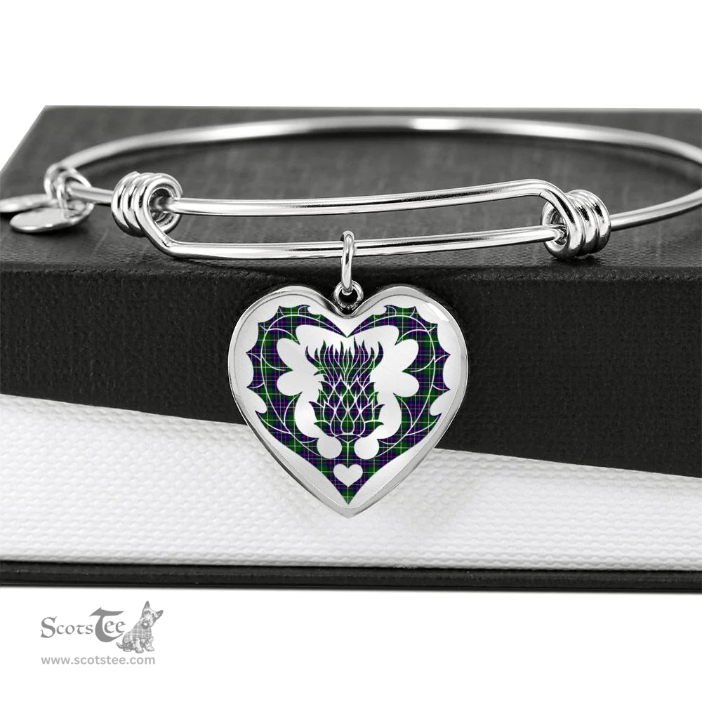 Scottish Inglis Modern Clan Tartan Bangle - Thistle Heart Shape Scottish Plaid Tartan Plaid