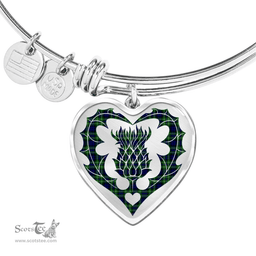 Scottish MacNeil of Colonsay Modern Clan Tartan Bangle - Thistle Heart Shape Scottish Plaid Tartan Plaid
