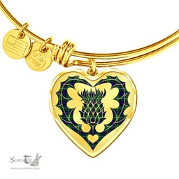 Scottish MacDonald of the Isles Hunting Modern Clan Tartan Bangle - Thistle Heart Shape Scottish Plaid Tartan Plaid