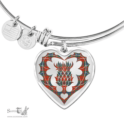 Scottish MacLean of Duart Ancient Clan Tartan Bangle - Thistle Heart Shape Scottish Plaid Tartan Plaid