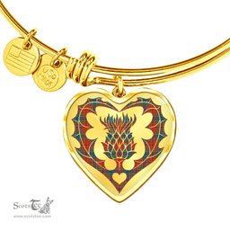 Scottish MacLean of Duart Ancient Clan Tartan Bangle - Thistle Heart Shape Scottish Plaid Tartan Plaid