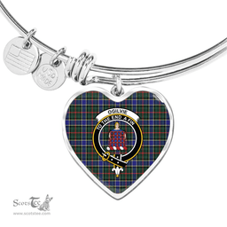 Scottish Ogilvie Hunting Modern Clan Tartan Bangle - Crest Heart Bangle Scottish Plaid Tartan Plaid