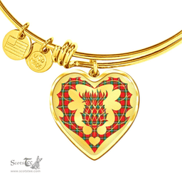 Scottish MacLaine of Loch Buie Clan Tartan Bangle - Thistle Heart Shape Scottish Plaid Tartan Plaid