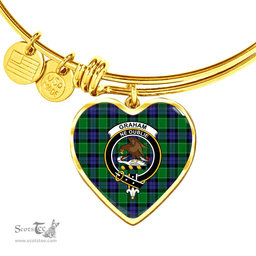 Scottish Graham of Menteith Modern Clan Tartan Bangle - Crest Heart Bangle Scottish Plaid Tartan Plaid
