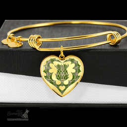 Scottish Cunningham Dress Green Dancers Clan Tartan Bangle - Thistle Heart Shape Scottish Plaid Tartan Plaid