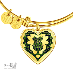 Scottish Campbell of Breadalbane Modern Clan Tartan Bangle - Thistle Heart Shape Scottish Plaid Tartan Plaid