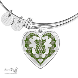 Scottish Cunningham Dress Green Dancers Clan Tartan Bangle - Thistle Heart Shape Scottish Plaid Tartan Plaid