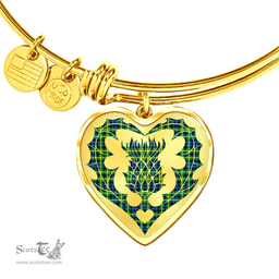 Scottish Campbell of Breadalbane Ancient Clan Tartan Bangle - Thistle Heart Shape Scottish Plaid Tartan Plaid