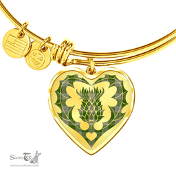 Scottish Cunningham Dress Green Dancers Clan Tartan Bangle - Thistle Heart Shape Scottish Plaid Tartan Plaid