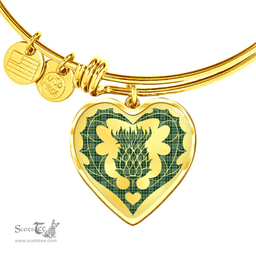 Scottish MacDonald Lord of the Isles Hunting Clan Tartan Bangle - Thistle Heart Shape Scottish Plaid Tartan Plaid