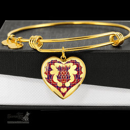 Scottish Cameron of Lochiel Modern Clan Tartan Bangle - Thistle Heart Shape Scottish Plaid Tartan Plaid