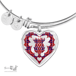 Scottish Cameron of Lochiel Modern Clan Tartan Bangle - Thistle Heart Shape Scottish Plaid Tartan Plaid