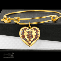 Scottish Cameron of Lochiel Ancient Clan Tartan Bangle - Thistle Heart Shape Scottish Plaid Tartan Plaid
