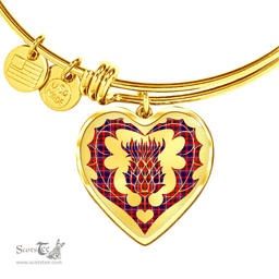 Scottish Cameron of Lochiel Modern Clan Tartan Bangle - Thistle Heart Shape Scottish Plaid Tartan Plaid