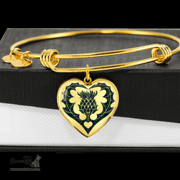 Scottish Dundas Modern Clan Tartan Bangle - Thistle Heart Shape Scottish Plaid Tartan Plaid