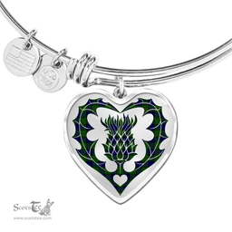 Scottish Dundas Modern Clan Tartan Bangle - Thistle Heart Shape Scottish Plaid Tartan Plaid