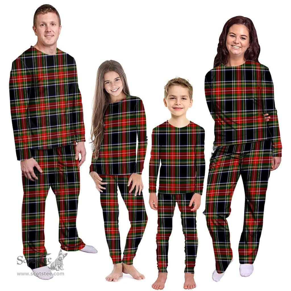 Scottish Stewart Black Clan Tartan Pyjama Family Set - Classic Scottish Plaid Tartan Plaid